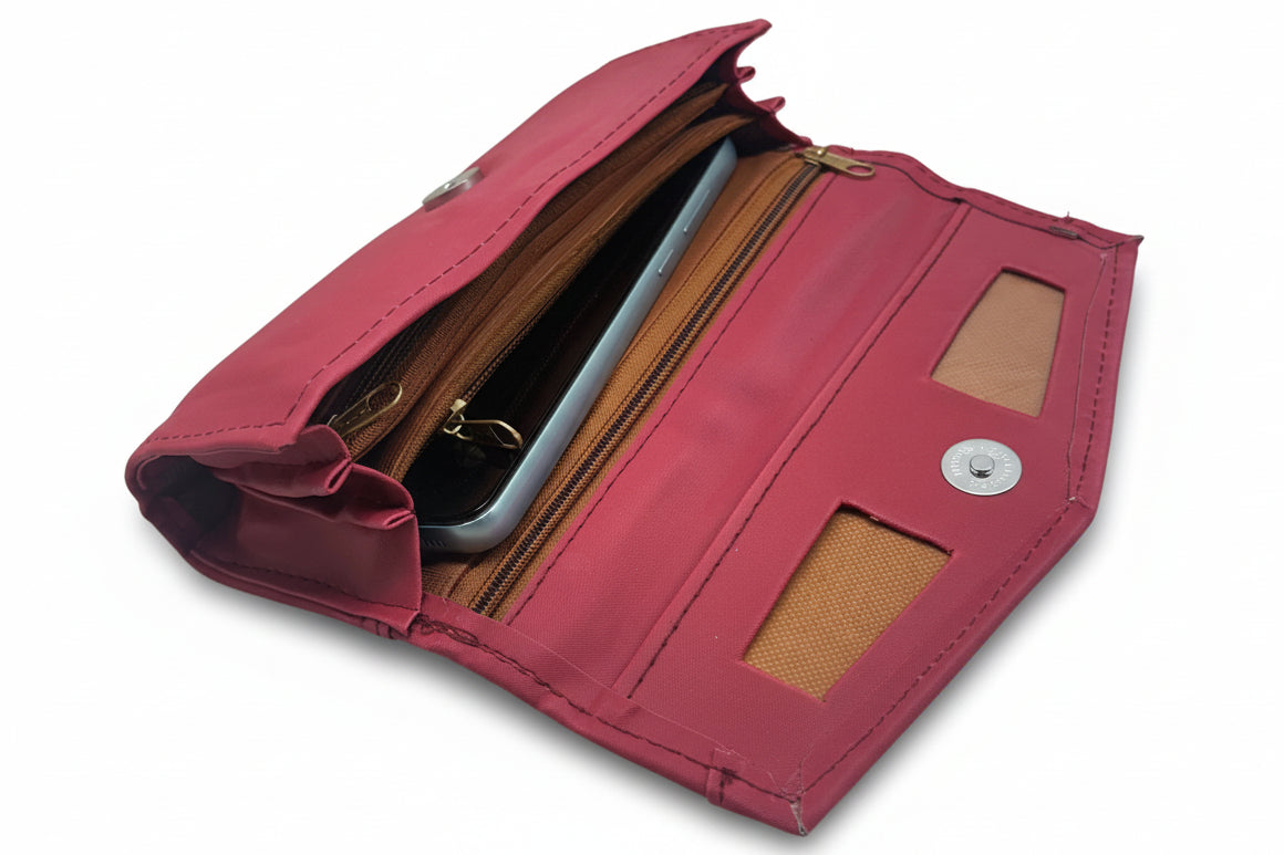 Elegant Women’s Multi-Compartment Long Wallet with Zipper Pocket & Magnetic Closure