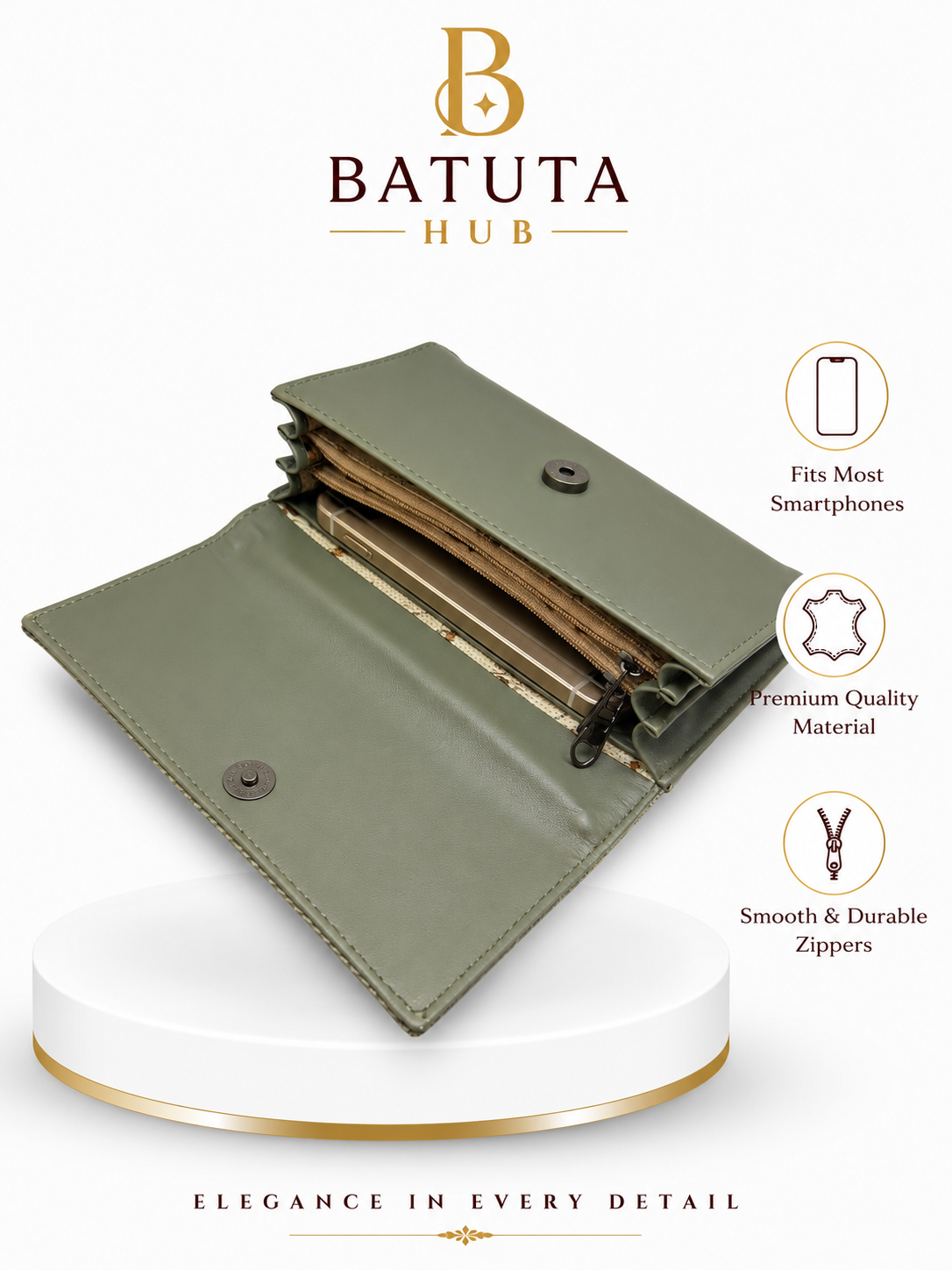 BATUTA HUB Women’s Premium Textured Leatherette Clutch Wallet | Long Ladies Purse with Multiple Card Slots, Zip Pocket & Magnetic Closure | Stylish Wallet for Women