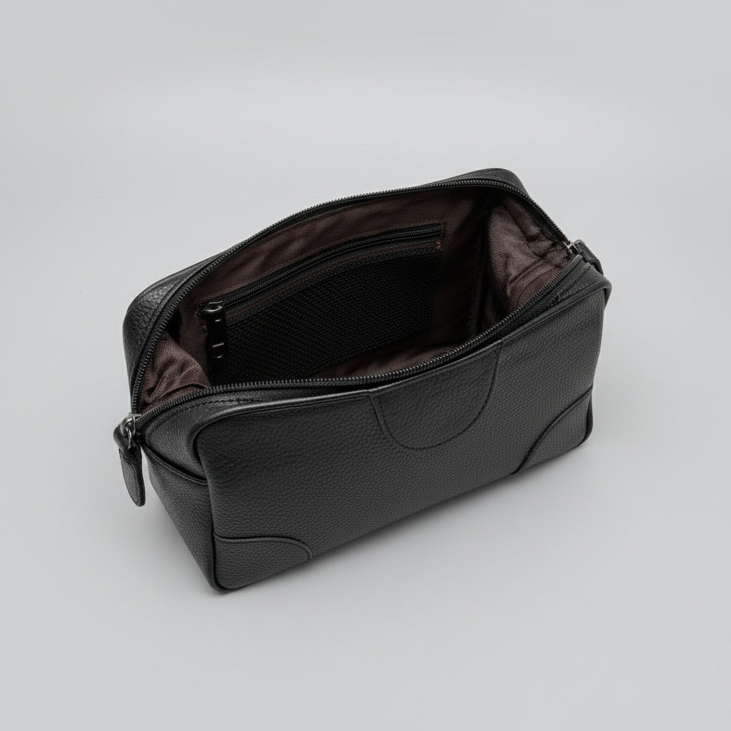 BATUTA Genuine Leather Toiletry Bag for Men & Women | Travel Shaving Kit Pouch | Single Section Variants | Vintage Brown & Black | Unisex  Kit Organizer