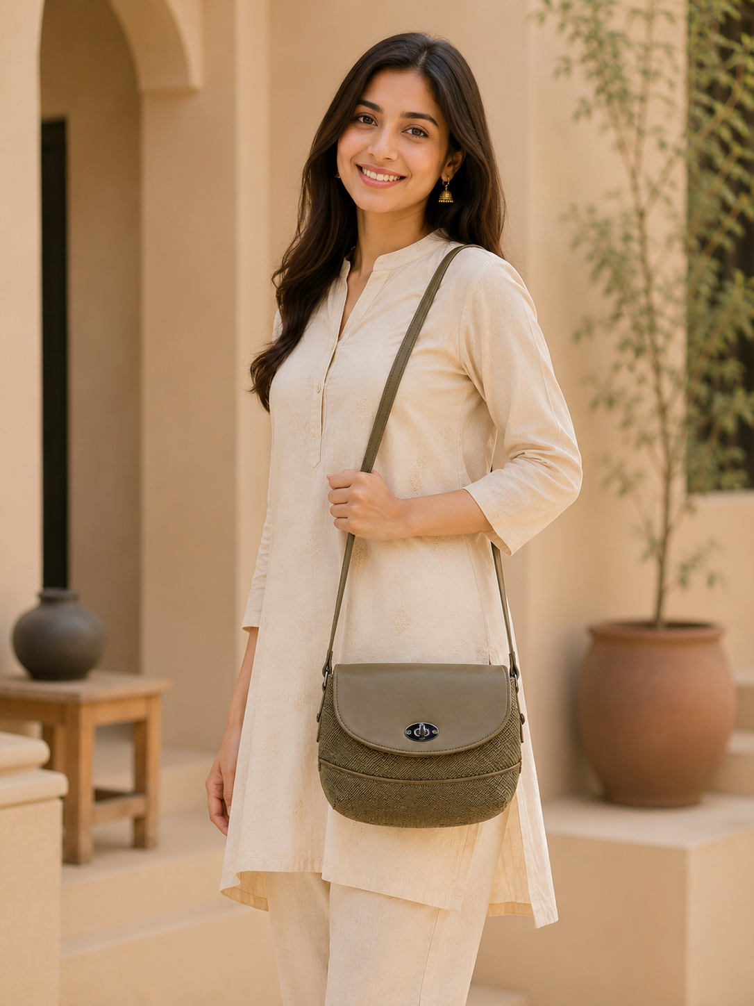 Women’s Stylish Textured Sling Bag | Crossbody Shoulder Bag with Magnetic Flap Closure | Multi-Compartment Everyday Handbag