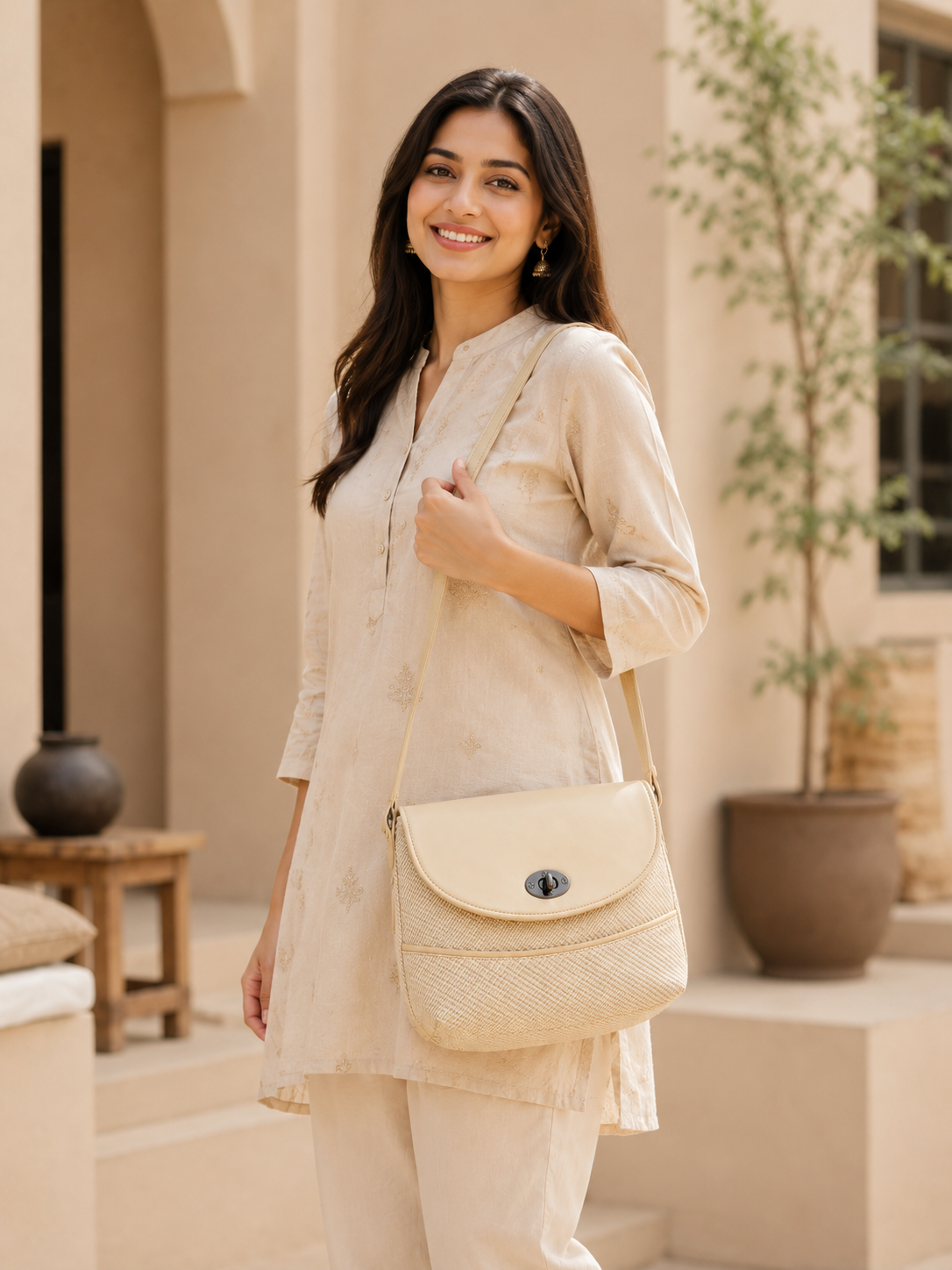 Women’s Stylish Textured Sling Bag | Crossbody Shoulder Bag with Magnetic Flap Closure | Multi-Compartment Everyday Handbag