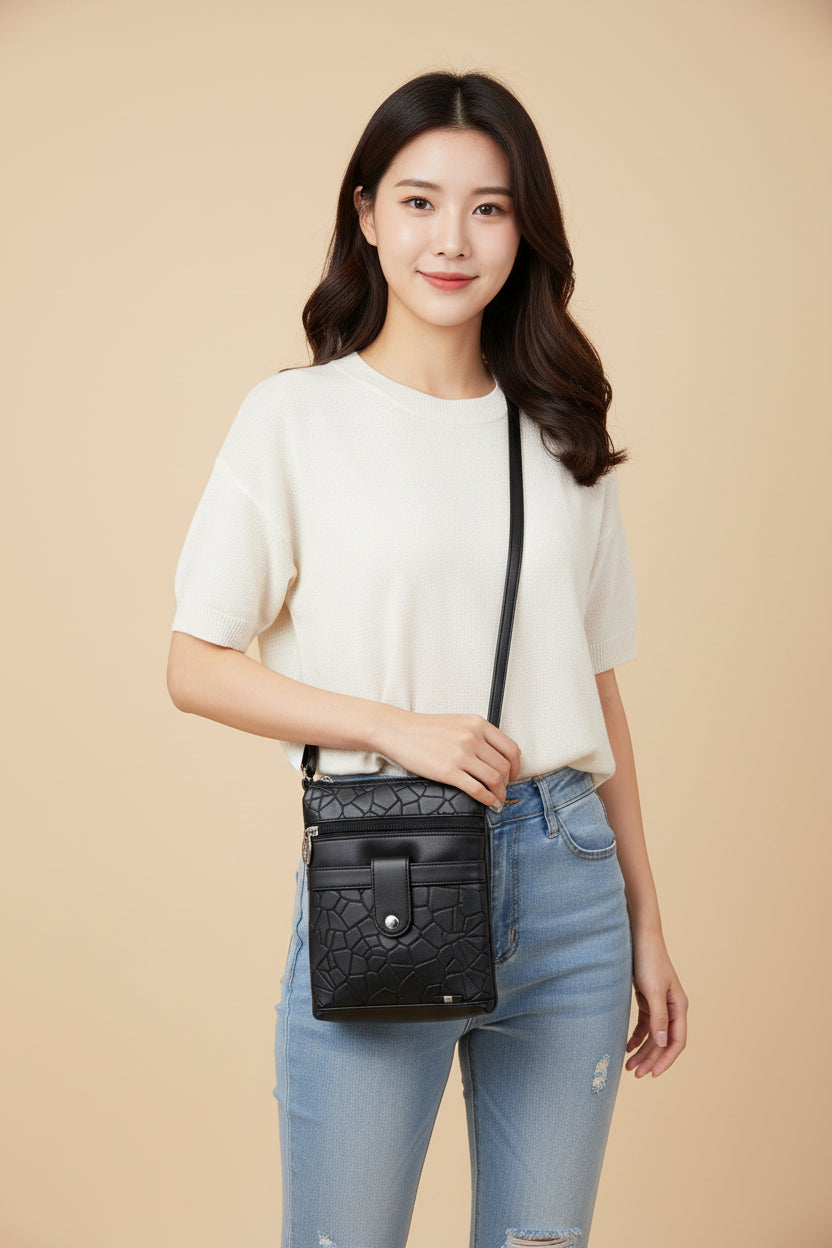 Women Crossbody Sling Bag | Premium PU Leather Small Side Bag for Girls & Ladies | Adjustable Strap | Multiple Zipper Pockets | Lightweight Daily Use Purse