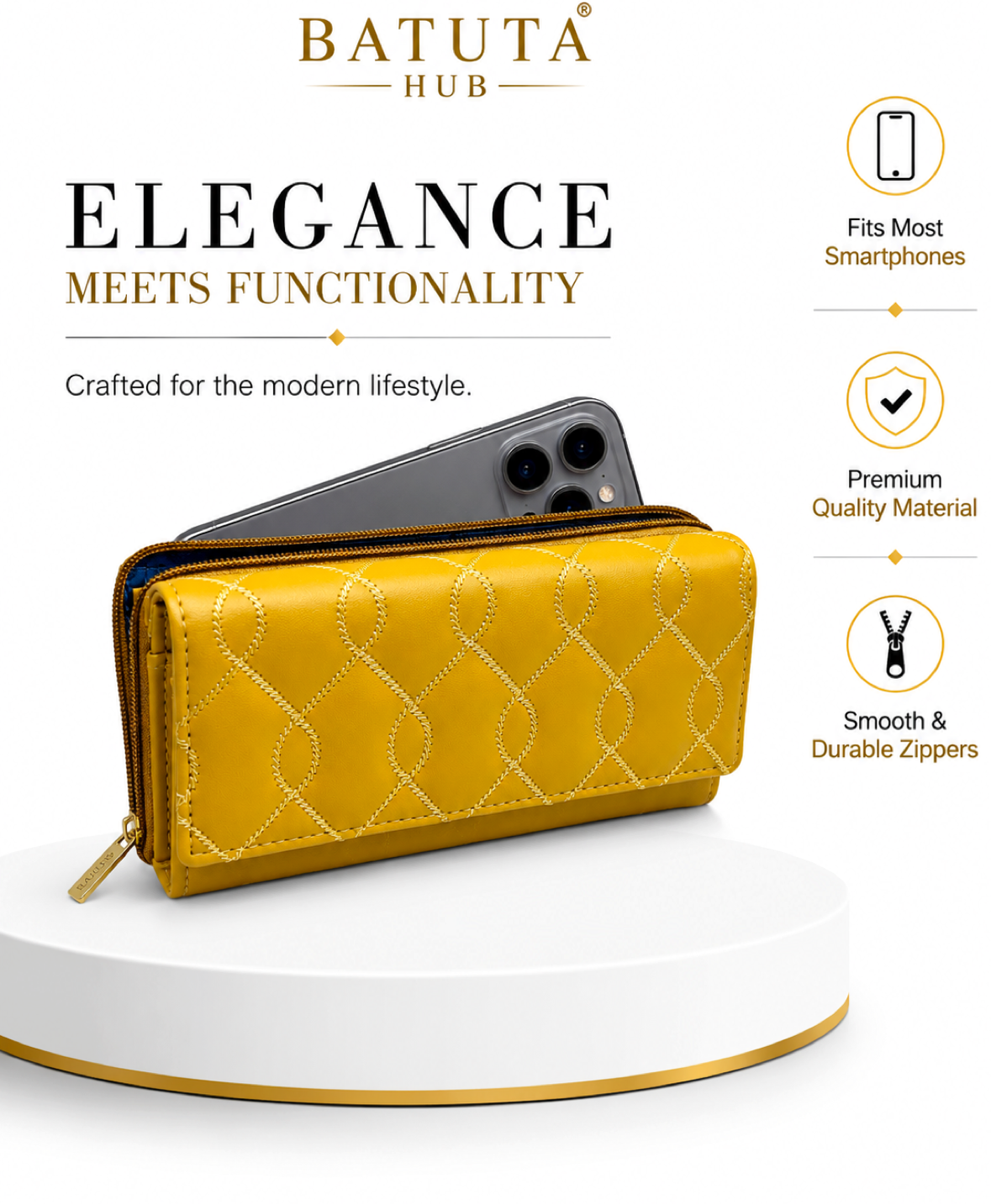 BATUTA Women’s Long Wallet | PU Leather Clutch Wallet for Women | 2 Zip | Multiple Card Slots | Cash & Mobile Holder