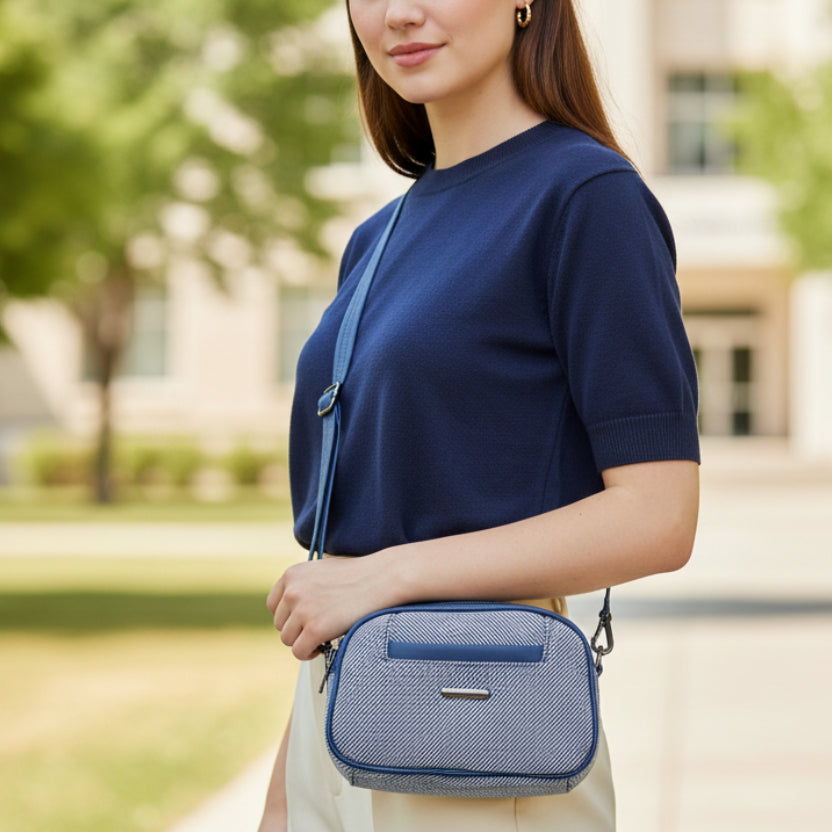 Women Compact Sling Bag | Small Crossbody Shoulder Bag | Multi Pocket | 2 Compartments | Adjustable Strap