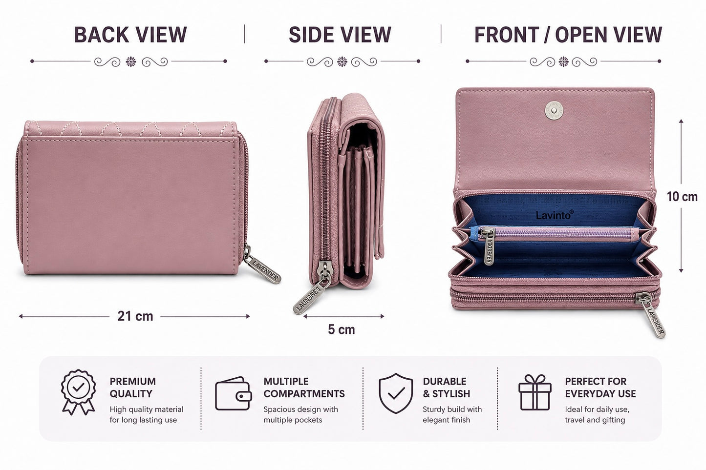 BATUTA Women’s Long Wallet | PU Leather Clutch Wallet for Women | 2 Zip | Multiple Card Slots | Cash & Mobile Holder