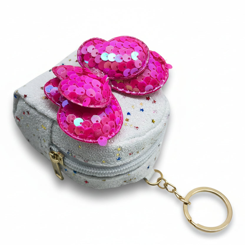 BATUTA - Girls Embroidery Zipper Mini Reversible Sequin Purse Keychain Pouch Bag (Multicolour, 10 x 7 x 5cm)