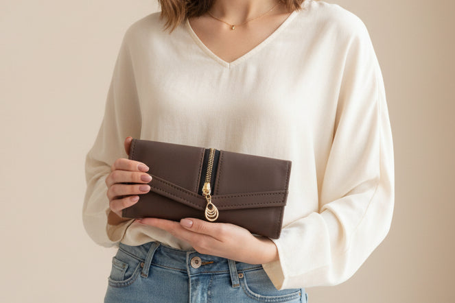 Elegant Women’s Multi-Compartment Long Wallet with Zipper Pocket & Magnetic Closure