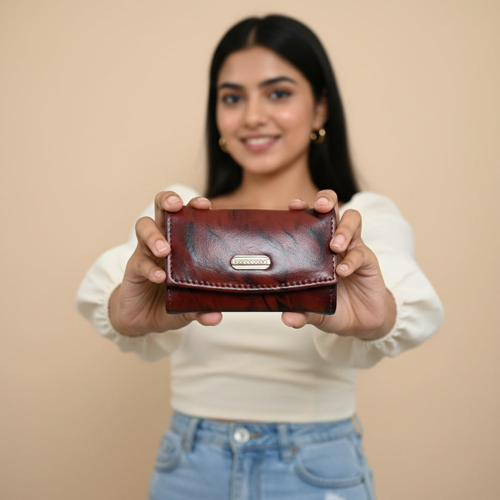 BATUTA HUB Premium Genuine Leather Coin Purse, Brown Compact Card Holder Wallet  Small Handcrafted Money Pouch for Women (Tan)