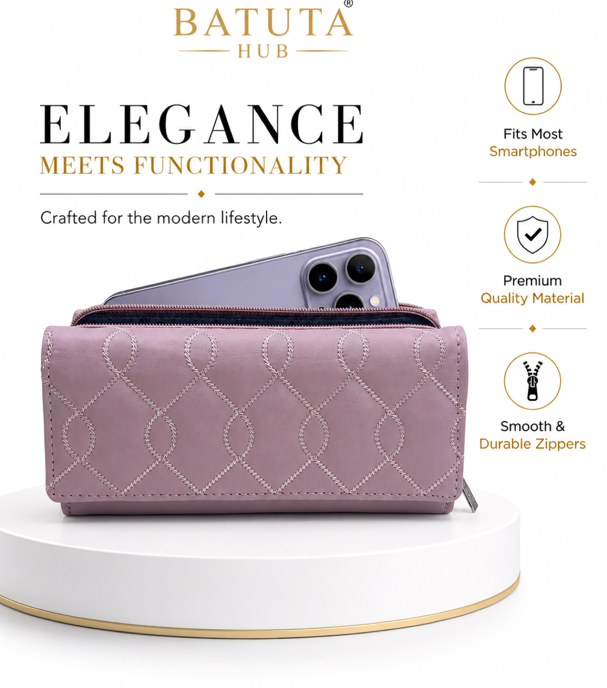 BATUTA Women’s Long Wallet | PU Leather Clutch Wallet for Women | 2 Zip | Multiple Card Slots | Cash & Mobile Holder