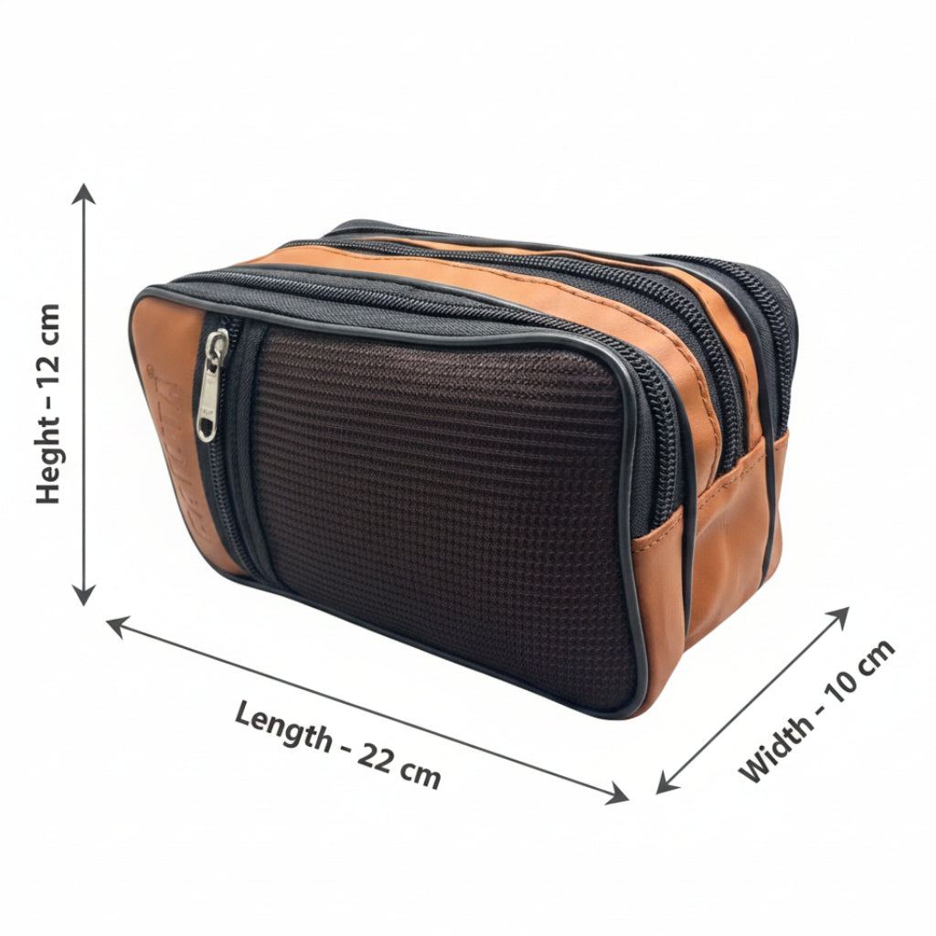 Premium Multi Zip Shaving Pouch for Men | Travel Toiletry Organizer Bag | Waterproof Grooming Kit Storage Pouch