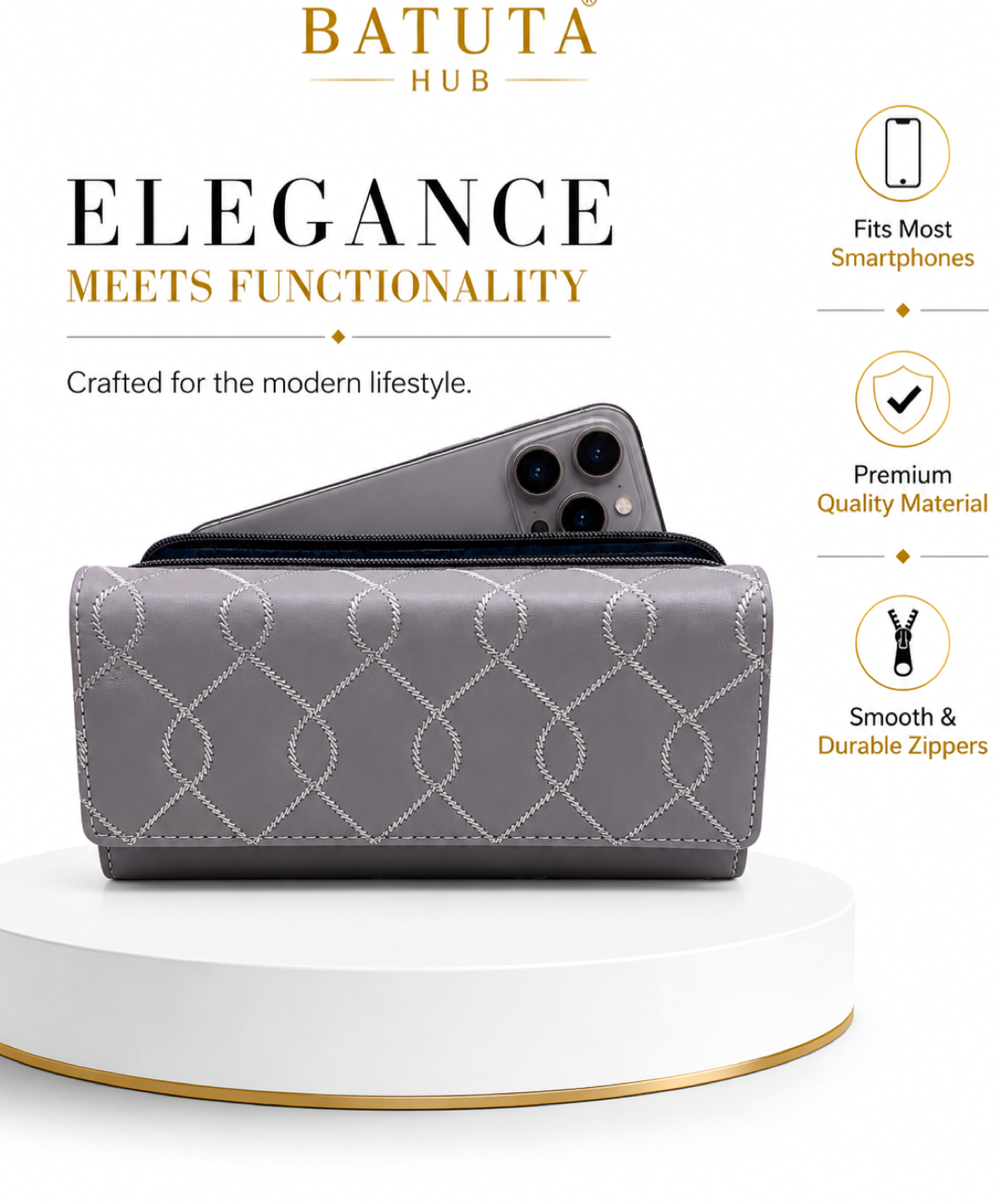 BATUTA Women’s Long Wallet | PU Leather Clutch Wallet for Women | 2 Zip | Multiple Card Slots | Cash & Mobile Holder