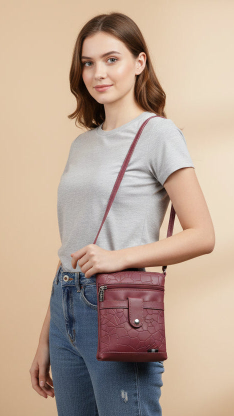 Women Crossbody Sling Bag | Premium PU Leather Small Side Bag for Girls & Ladies | Adjustable Strap | Multiple Zipper Pockets | Lightweight Daily Use Purse