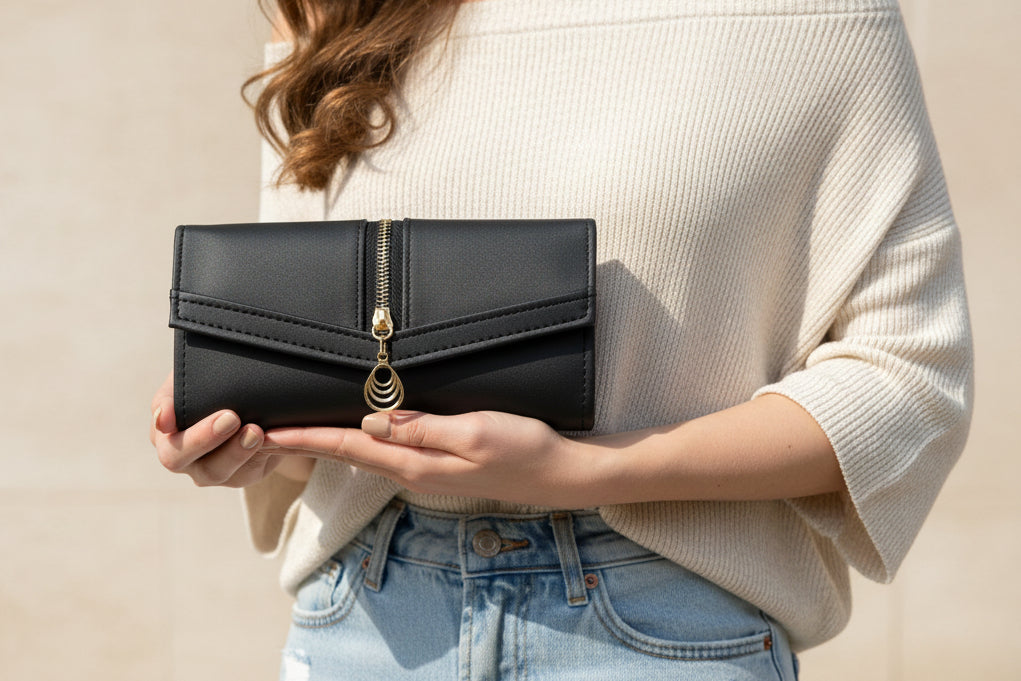 Elegant Women’s Multi-Compartment Long Wallet with Zipper Pocket & Magnetic Closure