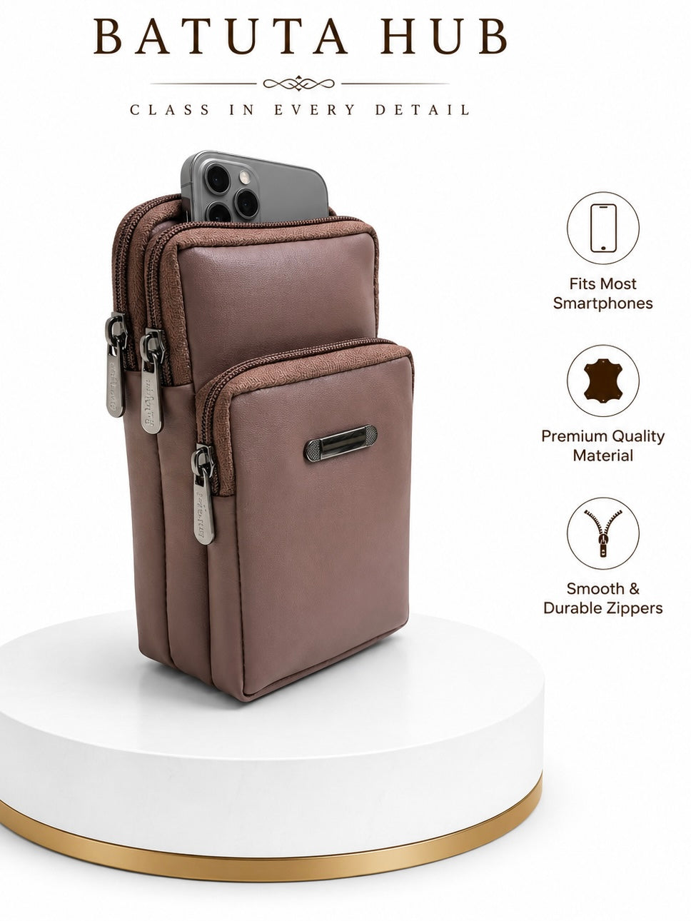 BATUTA HUB Women’s Mobile Sling Bag | Multi Pocket Crossbody Bag | 3 Zip Compartments | Adjustable Shoulder Strap Compact Travel Organizer Purse for Daily Use