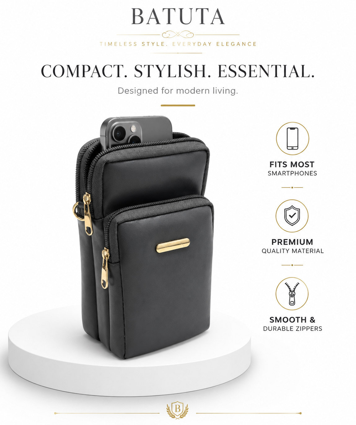 BATUTA HUB Women’s Mobile Sling Bag | Multi Pocket Crossbody Bag | 3 Zip Compartments | Adjustable Shoulder Strap Compact Travel Organizer Purse for Daily Use