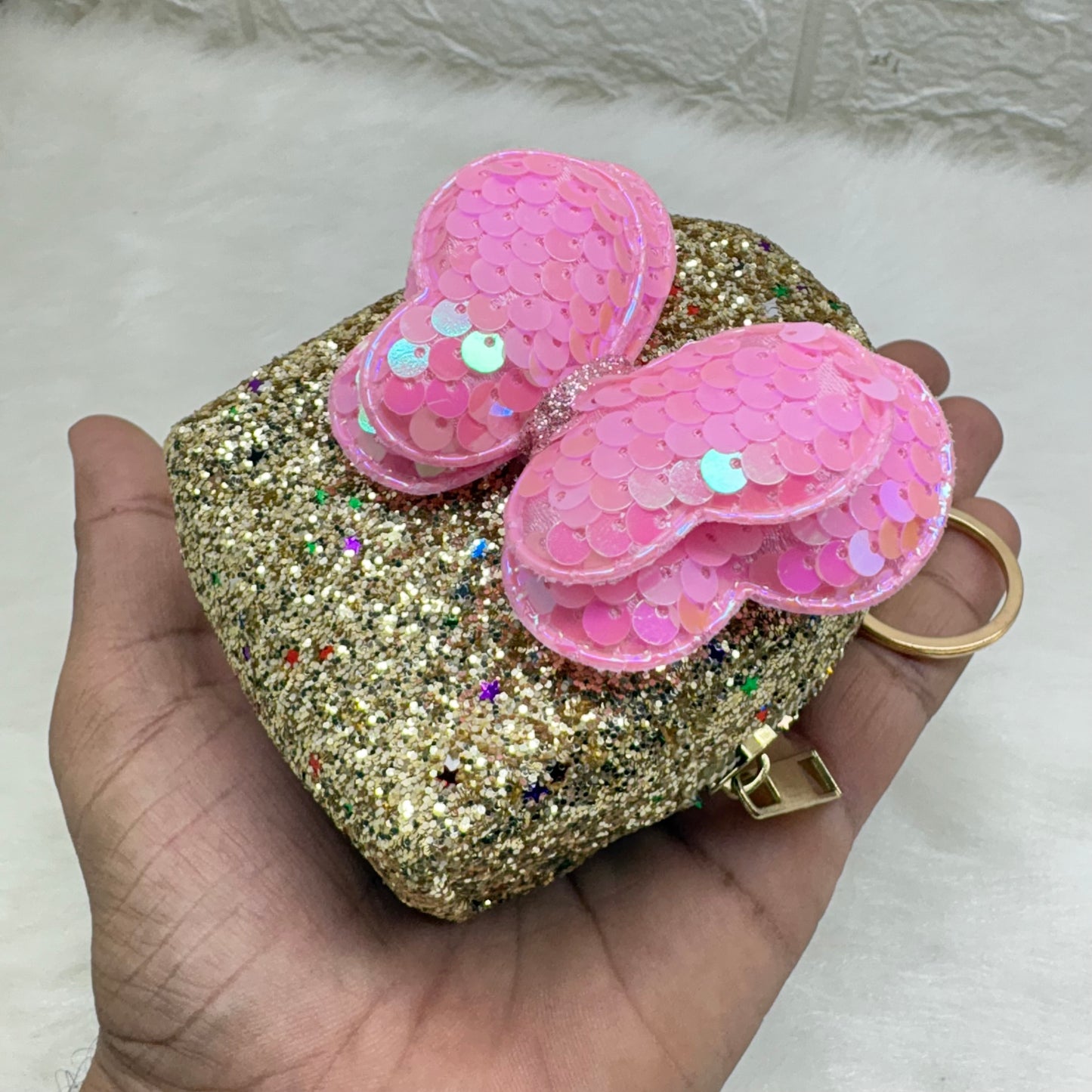 BATUTA - Girls Embroidery Zipper Mini Reversible Sequin Purse Keychain Pouch Bag (Multicolour, 10 x 7 x 5cm)