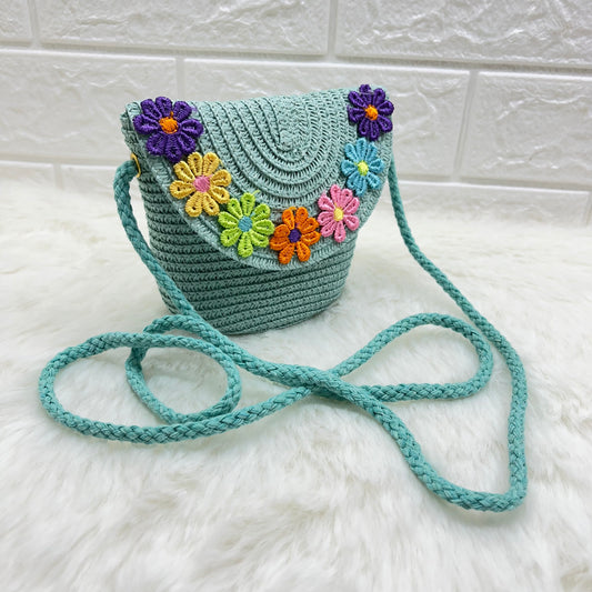 Mini Sling Bag for Baby Girls and Princess Straw Messenger Bag Handmade Shoulder Bag