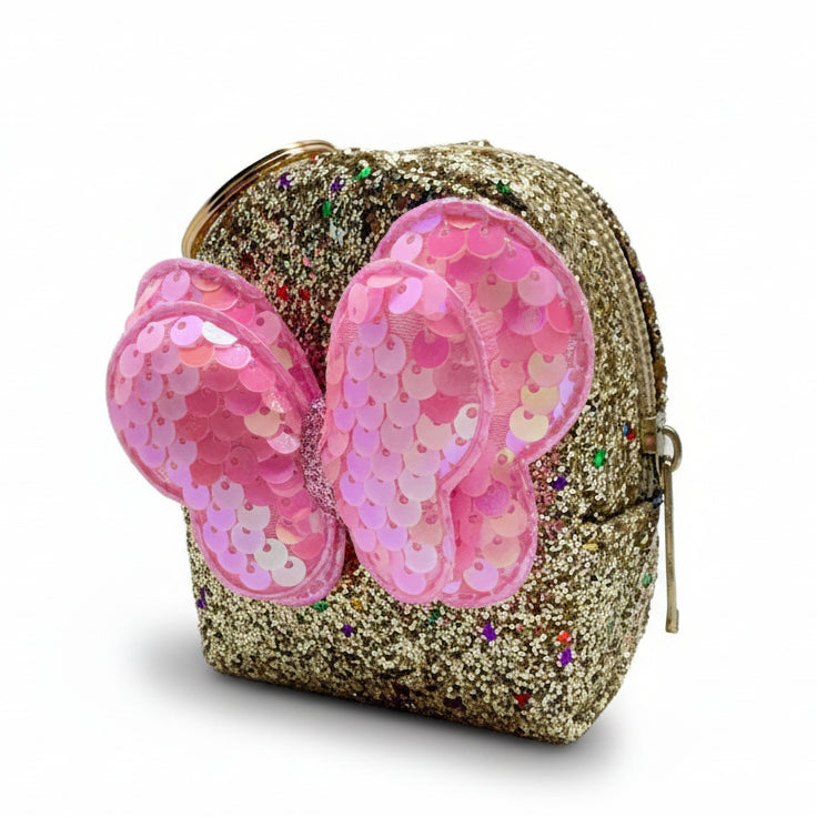 BATUTA - Girls Embroidery Zipper Mini Reversible Sequin Purse Keychain Pouch Bag (Multicolour, 10 x 7 x 5cm)