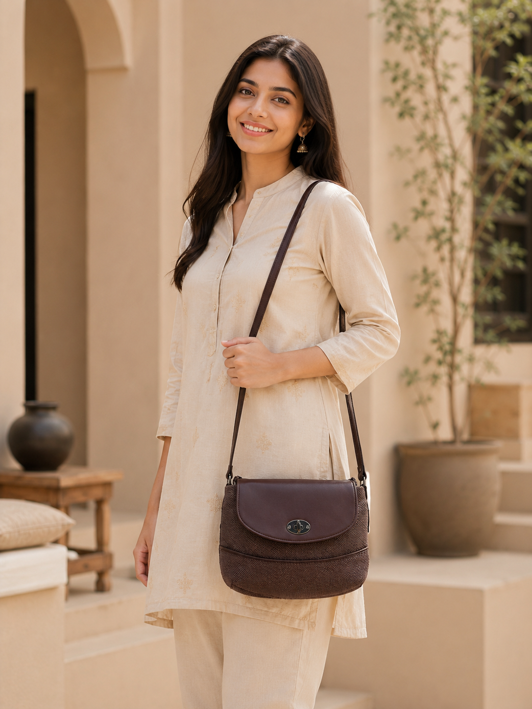 Women’s Stylish Textured Sling Bag | Crossbody Shoulder Bag with Magnetic Flap Closure | Multi-Compartment Everyday Handbag