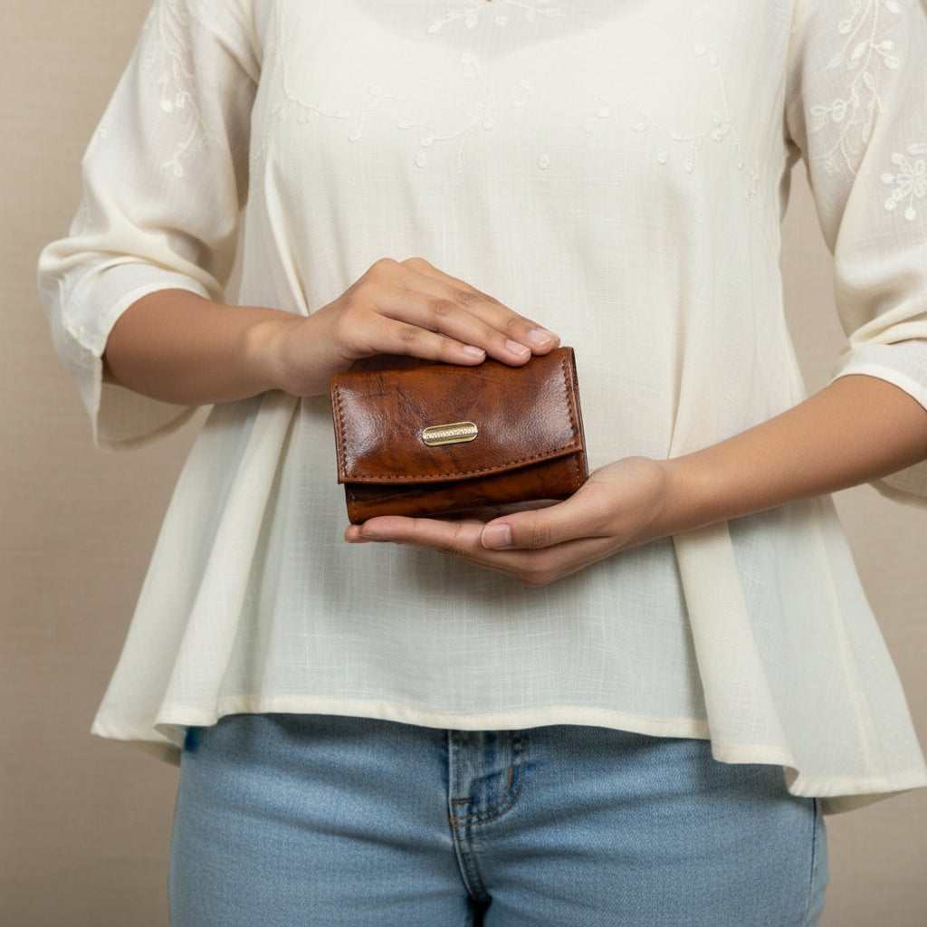 BATUTA HUB Premium Genuine Leather Coin Purse, Brown Compact Card Holder Wallet  Small Handcrafted Money Pouch for Women (Tan)