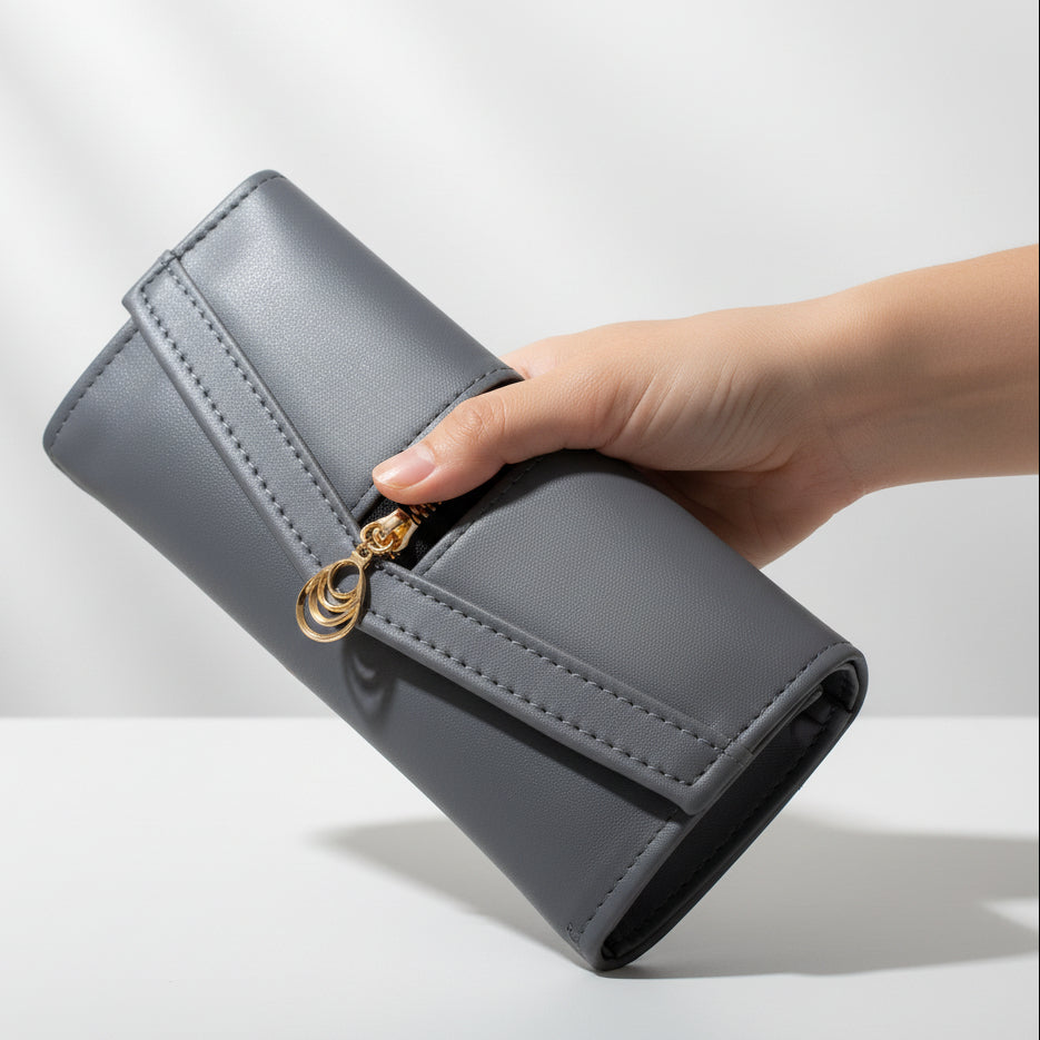 Elegant Women’s Multi-Compartment Long Wallet with Zipper Pocket & Magnetic Closure