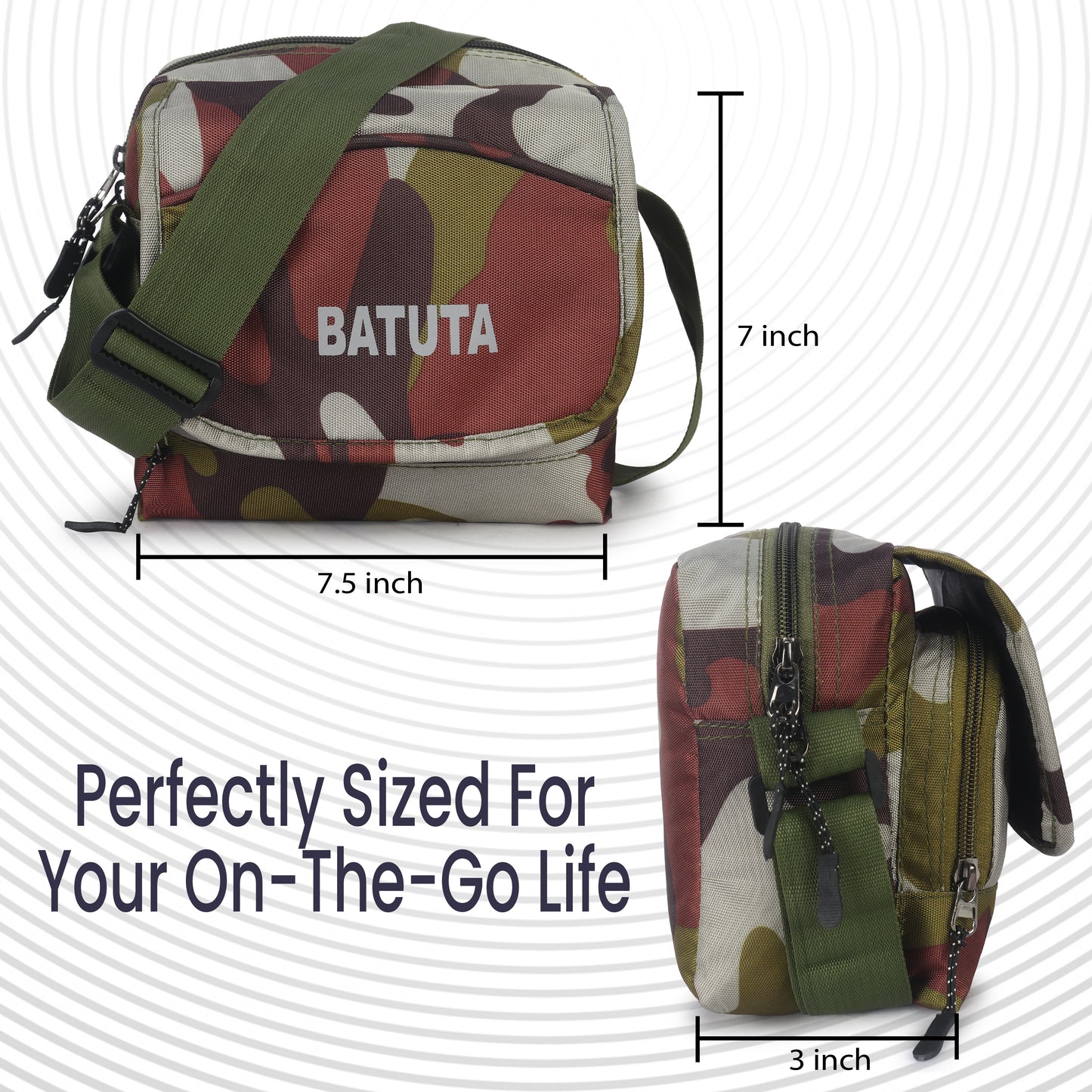 BATUTA - Army Print Waterproof Travel Sling Bag for Men - Durable Polyester Material