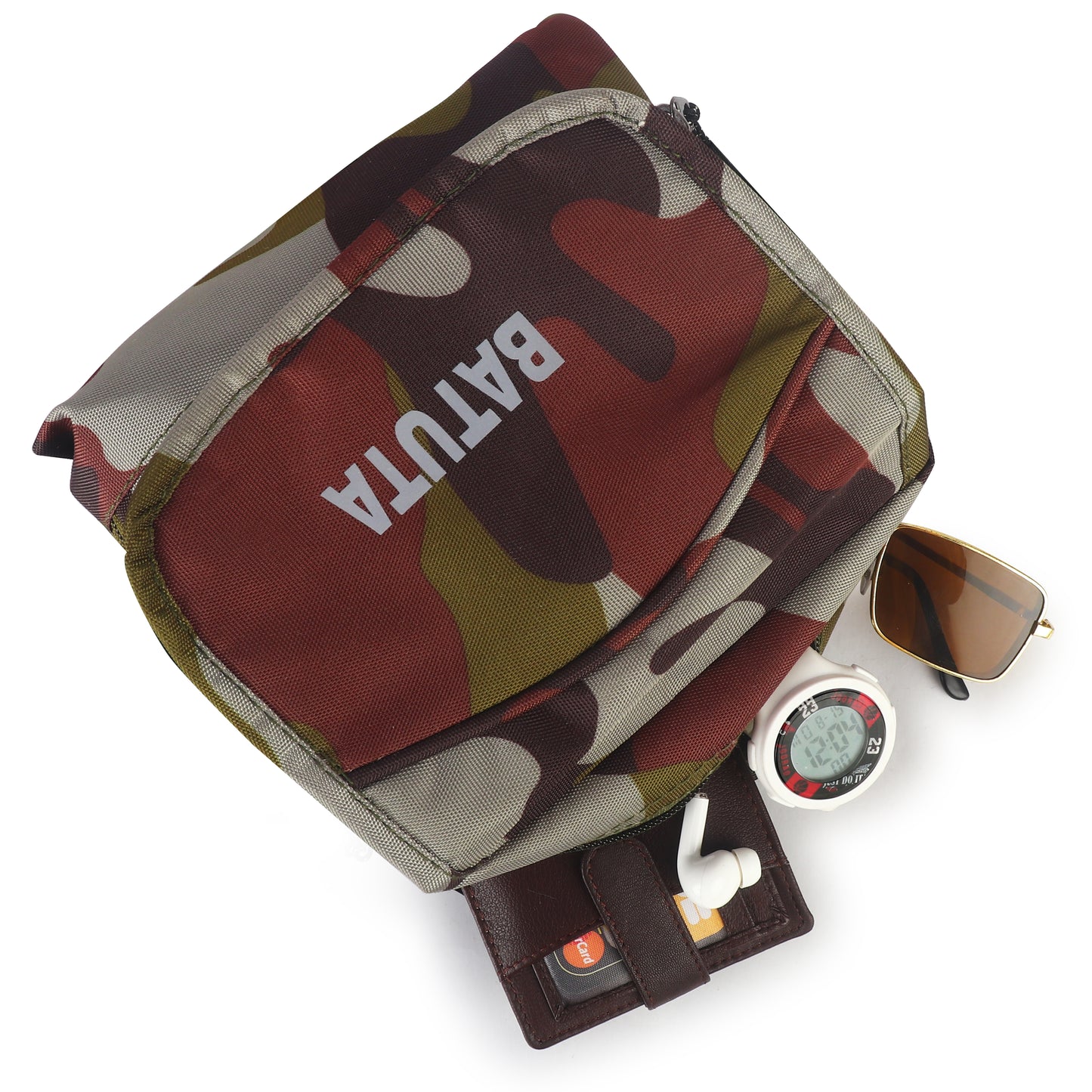 BATUTA - Army Print Waterproof Travel Sling Bag for Men - Durable Polyester Material