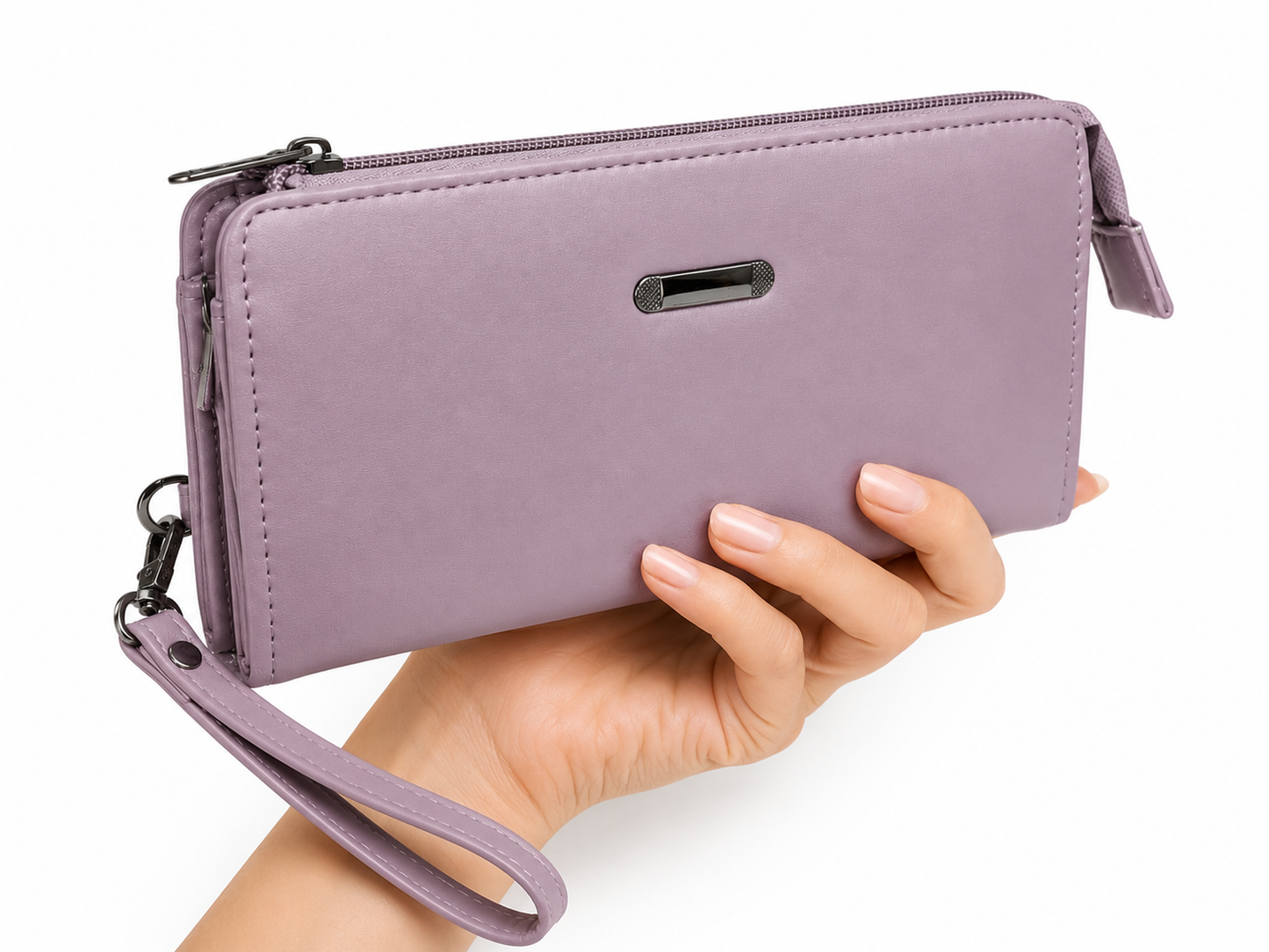 BATUTA Women’s Zip Around Clutch Wallet | PU Leather Ladies Wallet | Multi Compartment Purse with Card Slots, Cash Sections, Coin Pocket & Wrist Strap