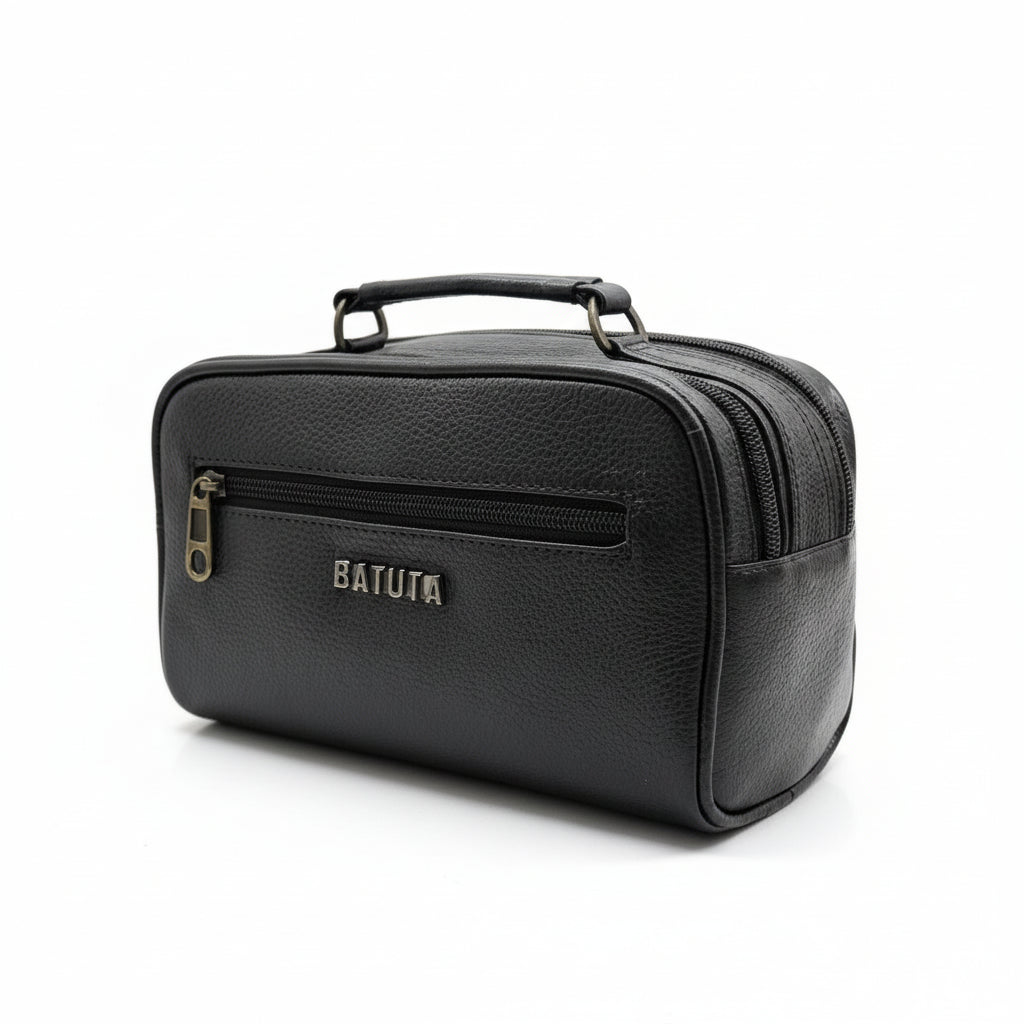 BATUTA Genuine Leather Toiletry Bag for Men & Women | Travel Shaving Kit Pouch | Two Section Variants | Vintage Brown & Black | Unisex Kit Organizer
