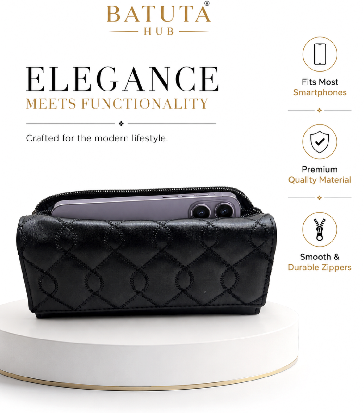 BATUTA Women’s Long Wallet | PU Leather Clutch Wallet for Women | 2 Zip | Multiple Card Slots | Cash & Mobile Holder