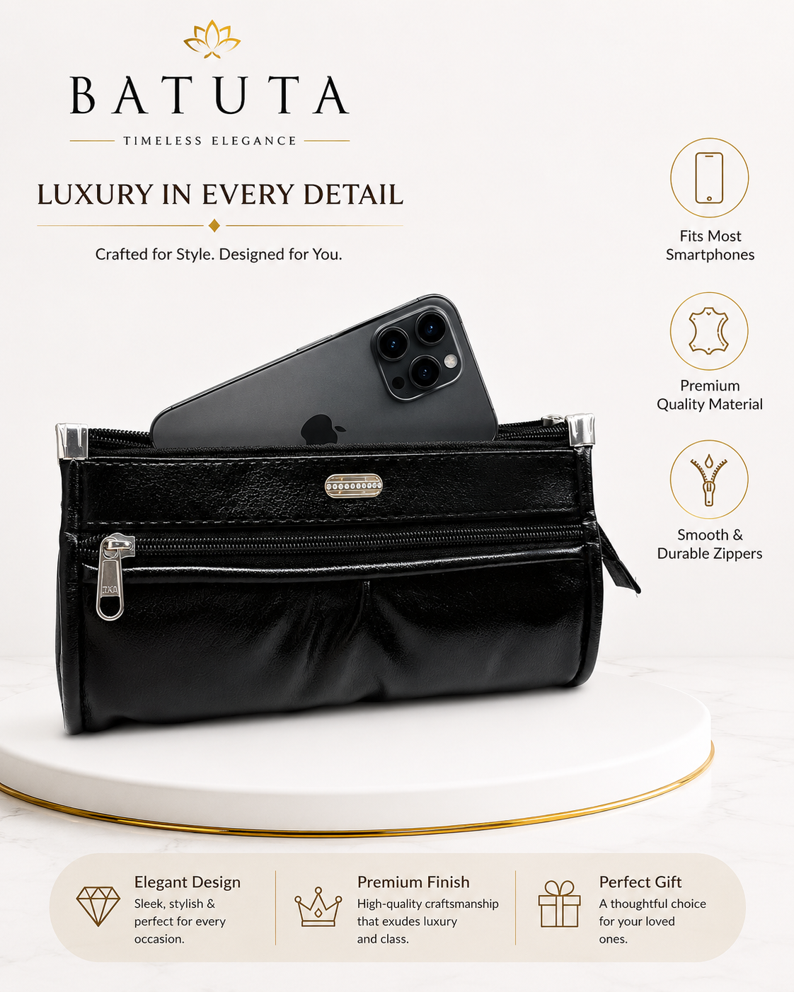 Multiple Pocket  Artificial Leather Clutch for Women