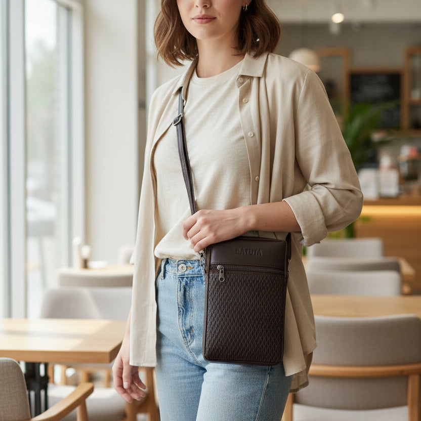 BATUTA HUB Women Crossbody Sling Bag | Premium PU Leather Small Size Bag for Girls & Ladies | Adjustable Strap | Multiple Zipper Pockets | Lightweight Daily Use Purse