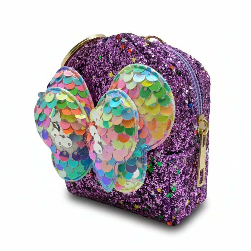 BATUTA - Girls Embroidery Zipper Mini Reversible Sequin Purse Keychain Pouch Bag (Multicolour, 10 x 7 x 5cm)