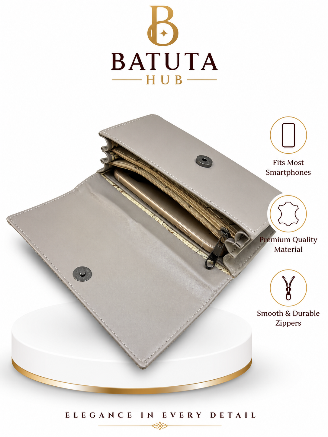 BATUTA HUB Women’s Premium Textured Leatherette Clutch Wallet | Long Ladies Purse with Multiple Card Slots, Zip Pocket & Magnetic Closure | Stylish Wallet for Women
