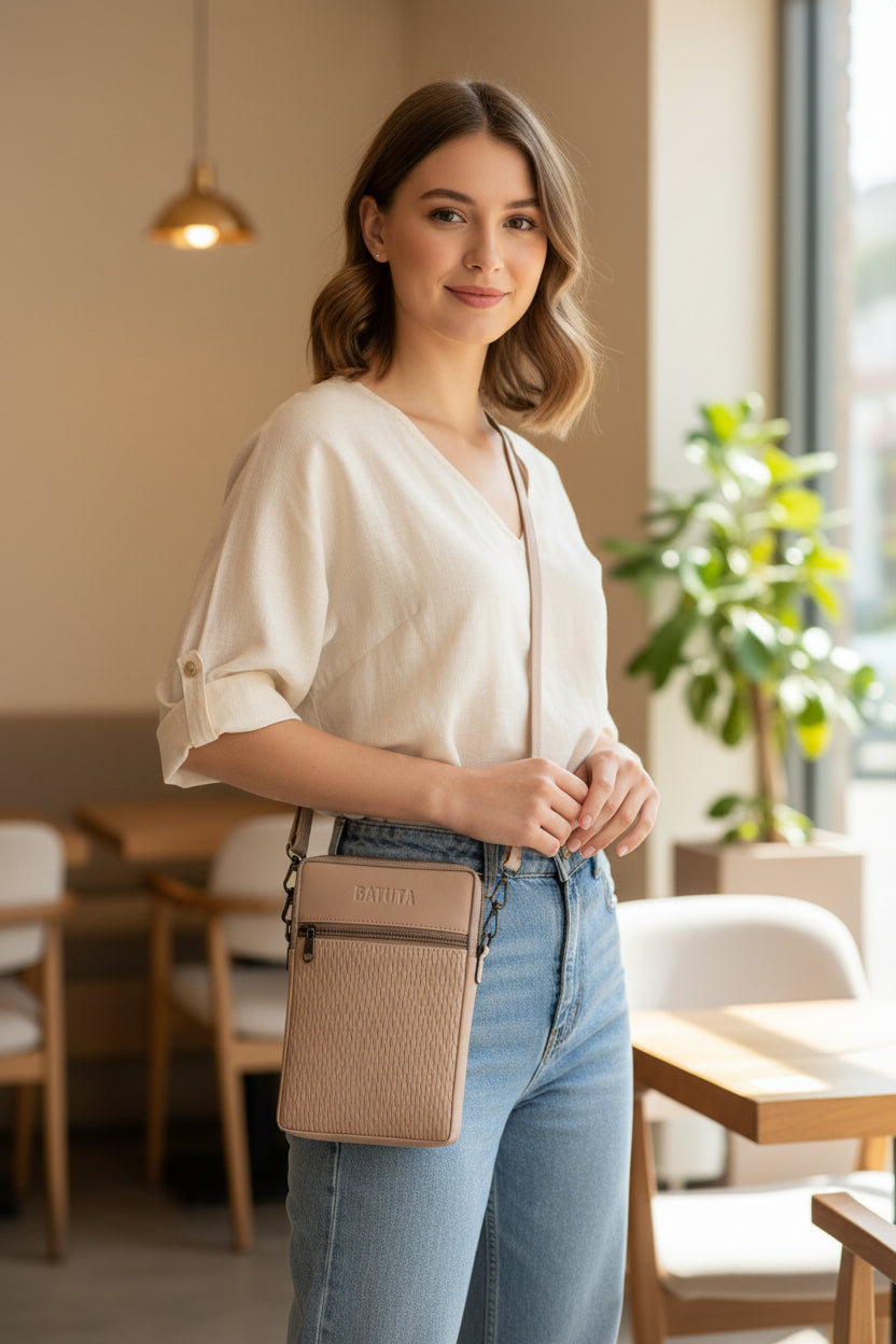 BATUTA HUB Women Crossbody Sling Bag | Premium PU Leather Small Size Bag for Girls & Ladies | Adjustable Strap | Multiple Zipper Pockets | Lightweight Daily Use Purse