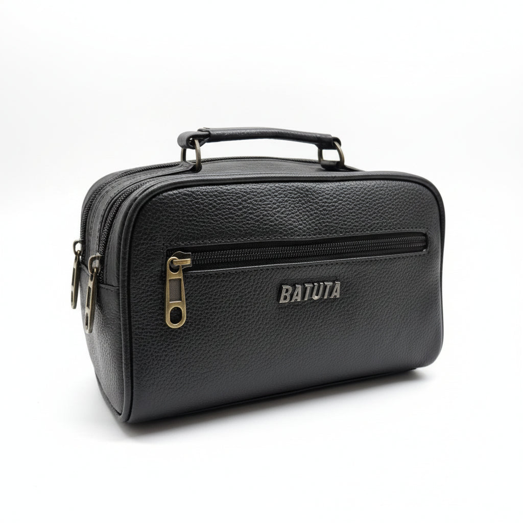 BATUTA Genuine Leather Toiletry Bag for Men & Women | Travel Shaving Kit Pouch | Two Section Variants | Vintage Brown & Black | Unisex Kit Organizer