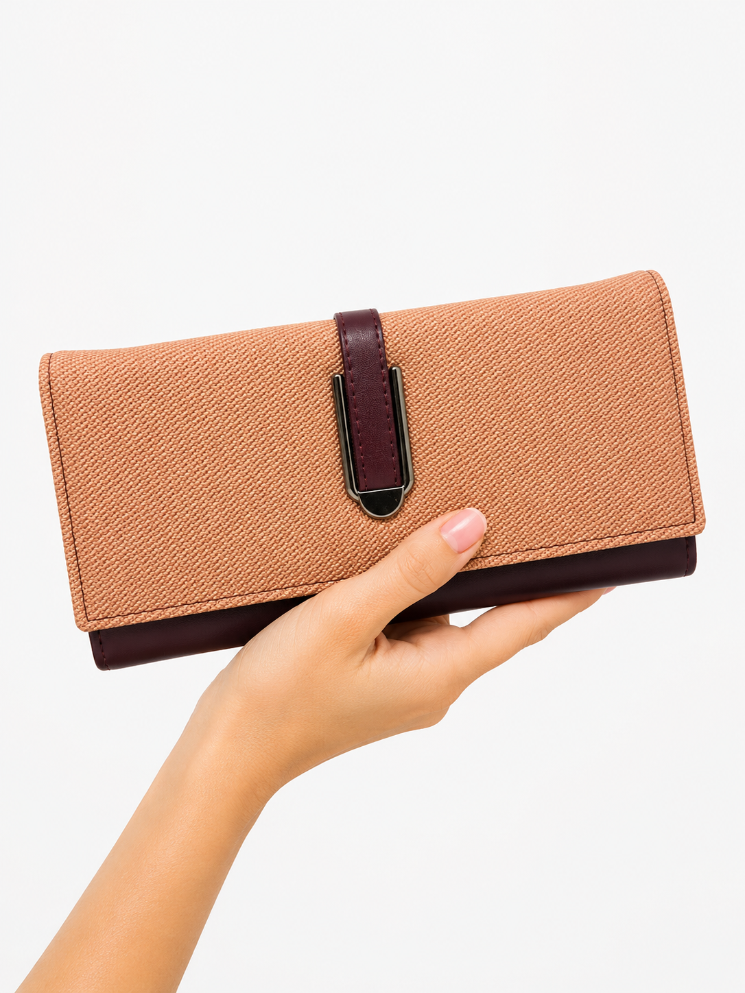 BATUTA HUB Women’s Premium Textured Leatherette Clutch Wallet | Long Ladies Purse with Multiple Card Slots, Zip Pocket & Magnetic Closure | Stylish Wallet for Women
