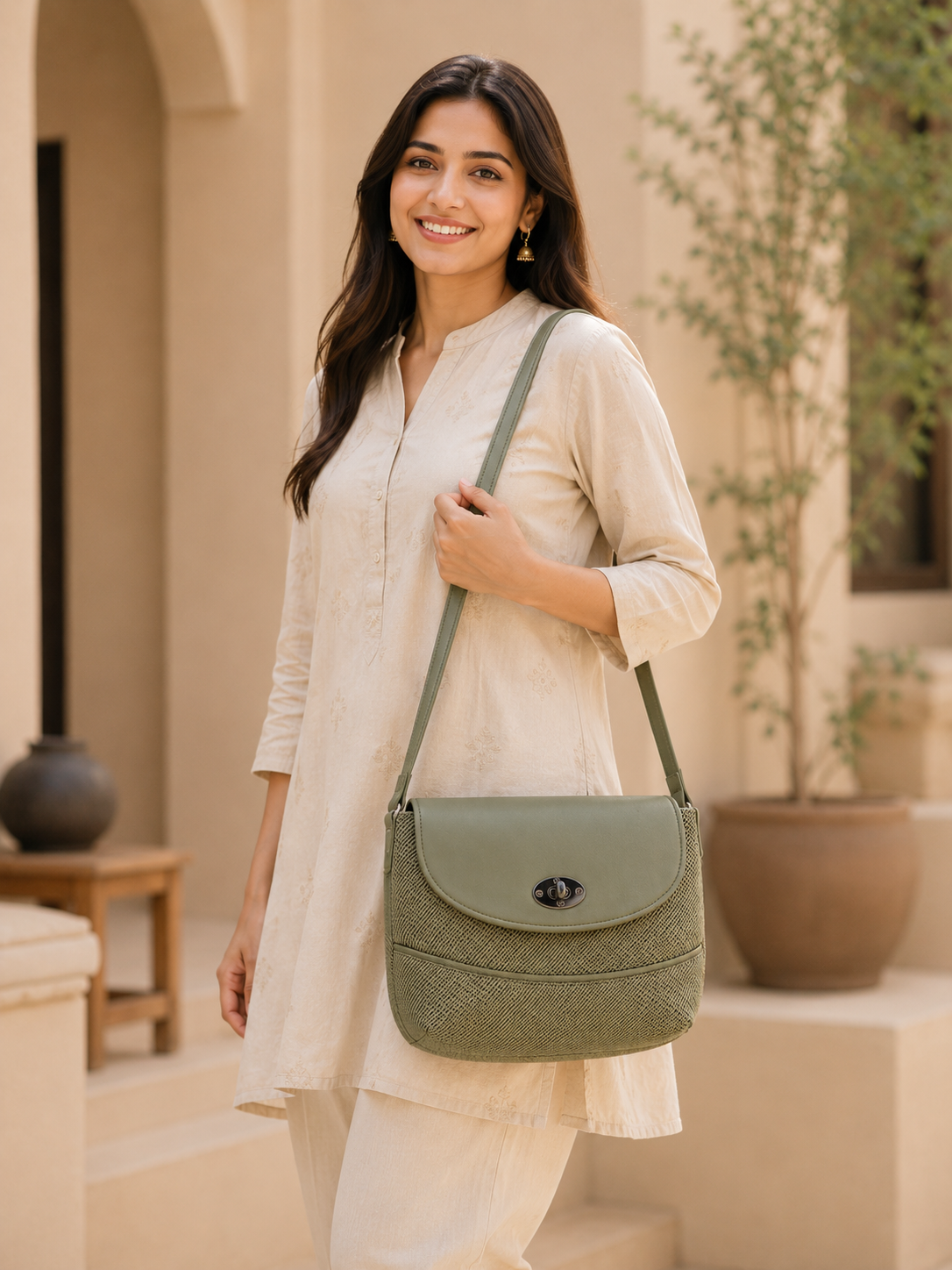 Women’s Stylish Textured Sling Bag | Crossbody Shoulder Bag with Magnetic Flap Closure | Multi-Compartment Everyday Handbag