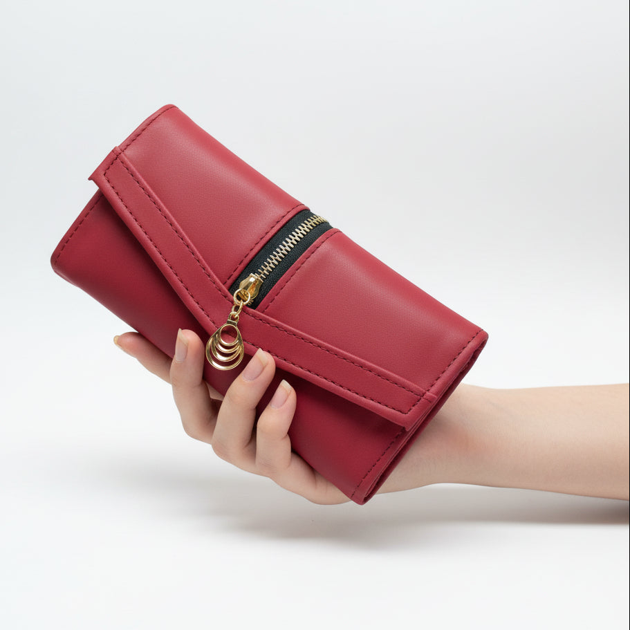 Elegant Women’s Multi-Compartment Long Wallet with Zipper Pocket & Magnetic Closure