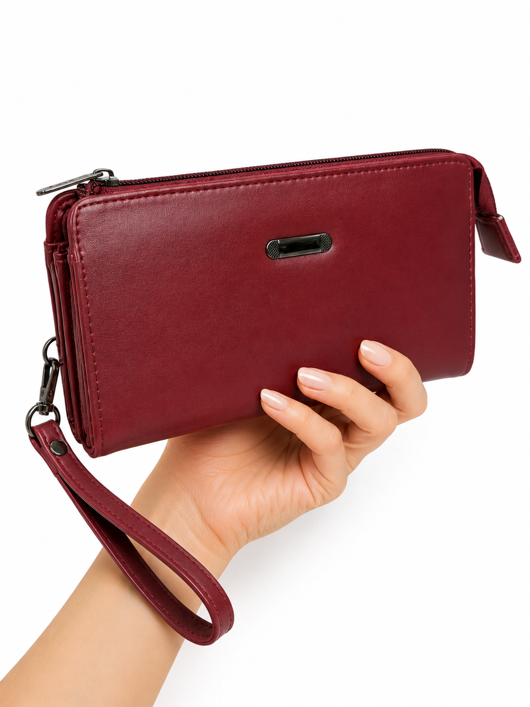 BATUTA Women’s Zip Around Clutch Wallet | PU Leather Ladies Wallet | Multi Compartment Purse with Card Slots, Cash Sections, Coin Pocket & Wrist Strap