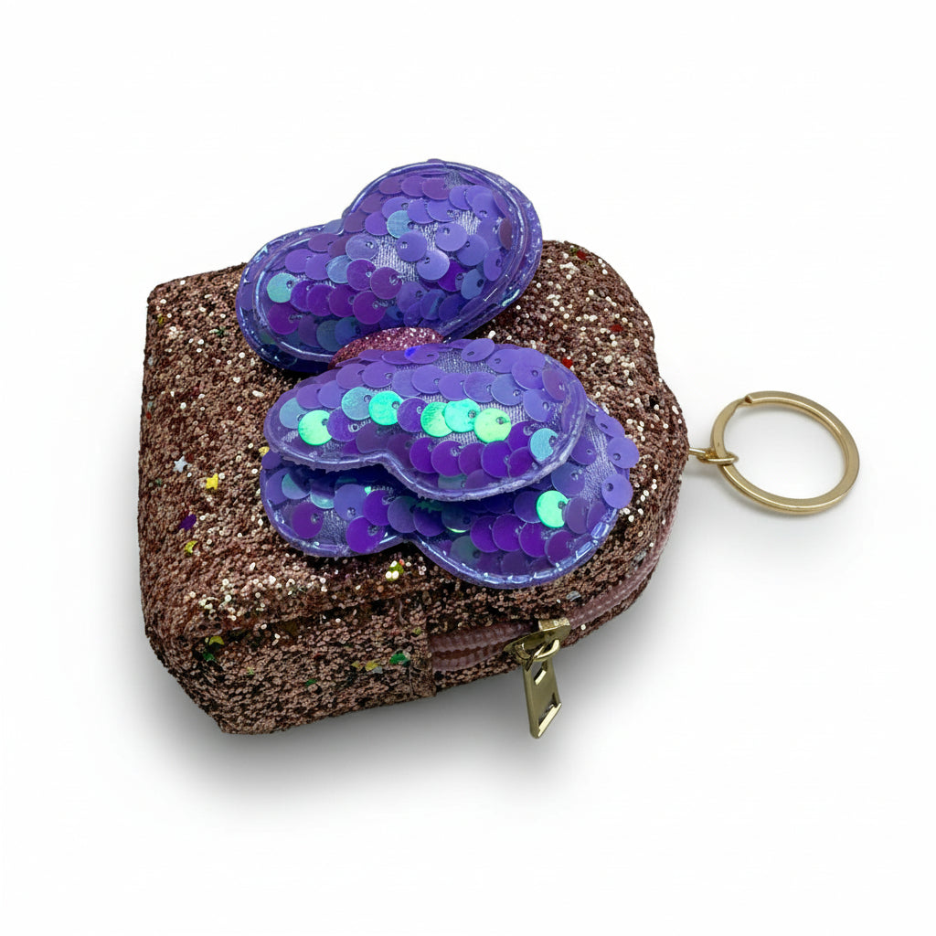 BATUTA - Girls Embroidery Zipper Mini Reversible Sequin Purse Keychain Pouch Bag (Multicolour, 10 x 7 x 5cm)