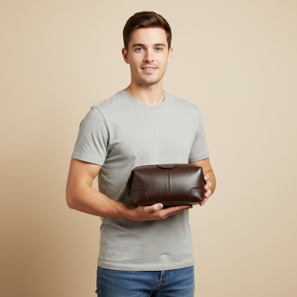 BATUTA Genuine Leather Toiletry Bag for Men & Women | Travel Shaving Kit Pouch | Single Section Variants | Vintage Brown & Black | Unisex  Kit Organizer