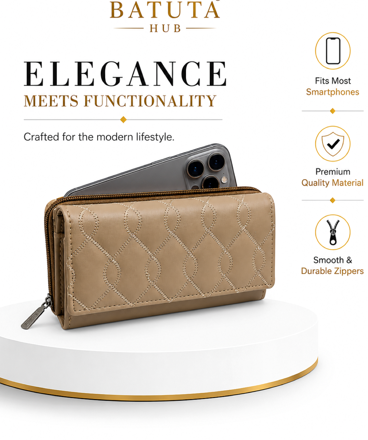 BATUTA Women’s Long Wallet | PU Leather Clutch Wallet for Women | 2 Zip | Multiple Card Slots | Cash & Mobile Holder