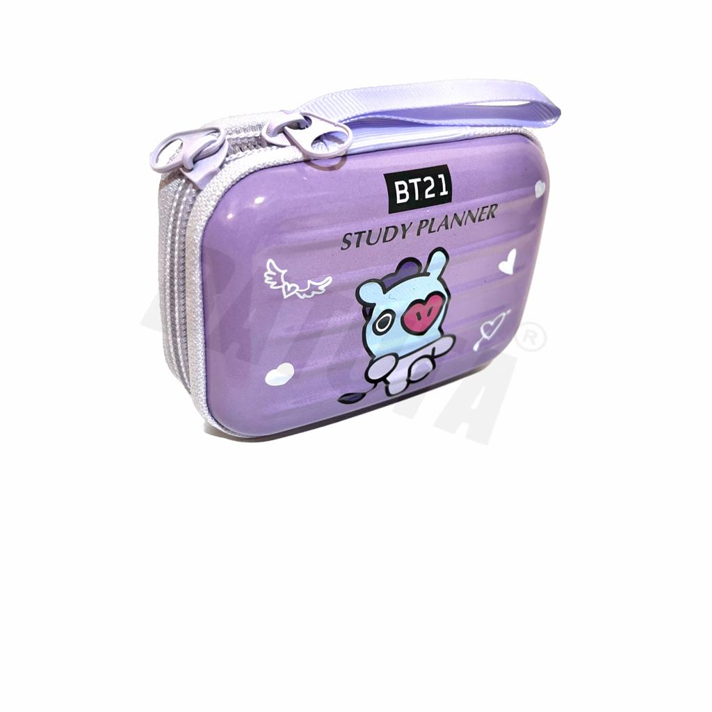 Kids Designer Cute Premium Stylish Multipurpose BTS BT21 Cartoon Pencil Box coin Case Large Capacity Hardtop EVA Pouch Organizer for Girls and Boys