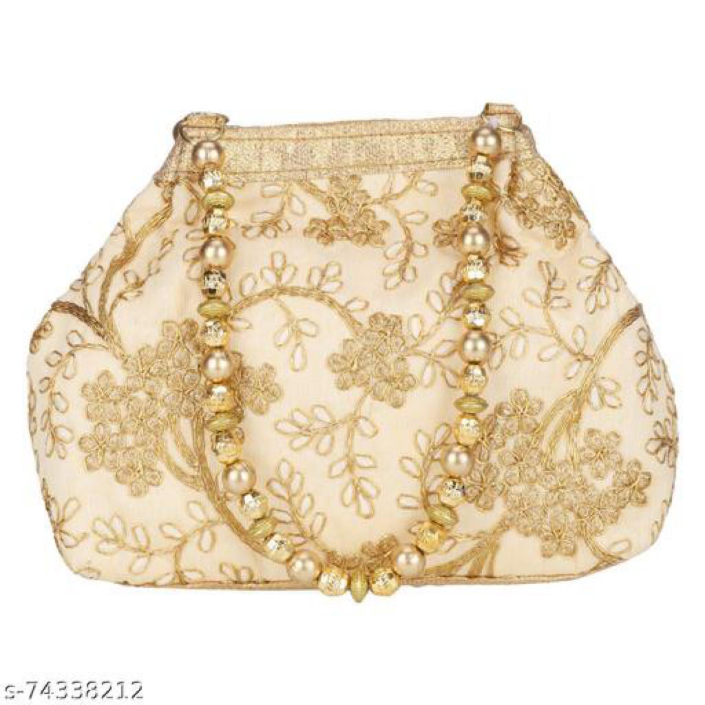 LONGING TO BUY Ethnic Designer Embroidered Silk Potli Bag Batwa Pearls Handle Purse