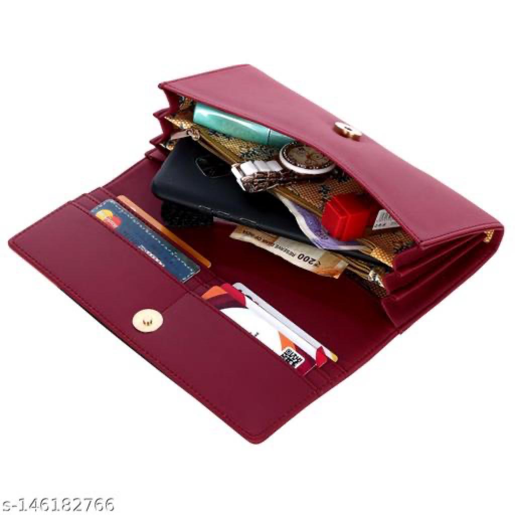 Regular Size Fancy Clutches For Women's Multicolor Faux Leather 6 Card Slots & Phone Pocket