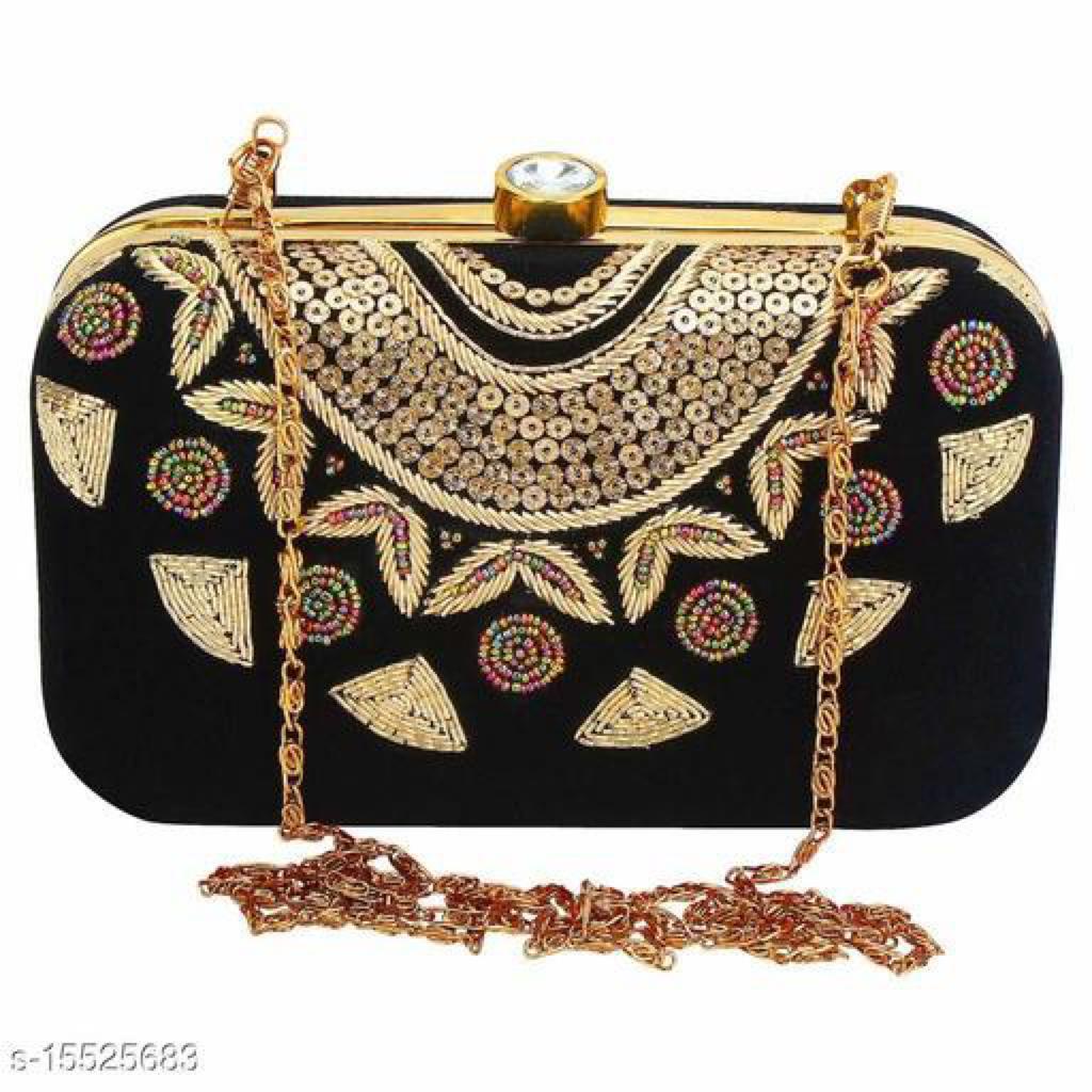 Beautiful Women's Black Velvet Clutch