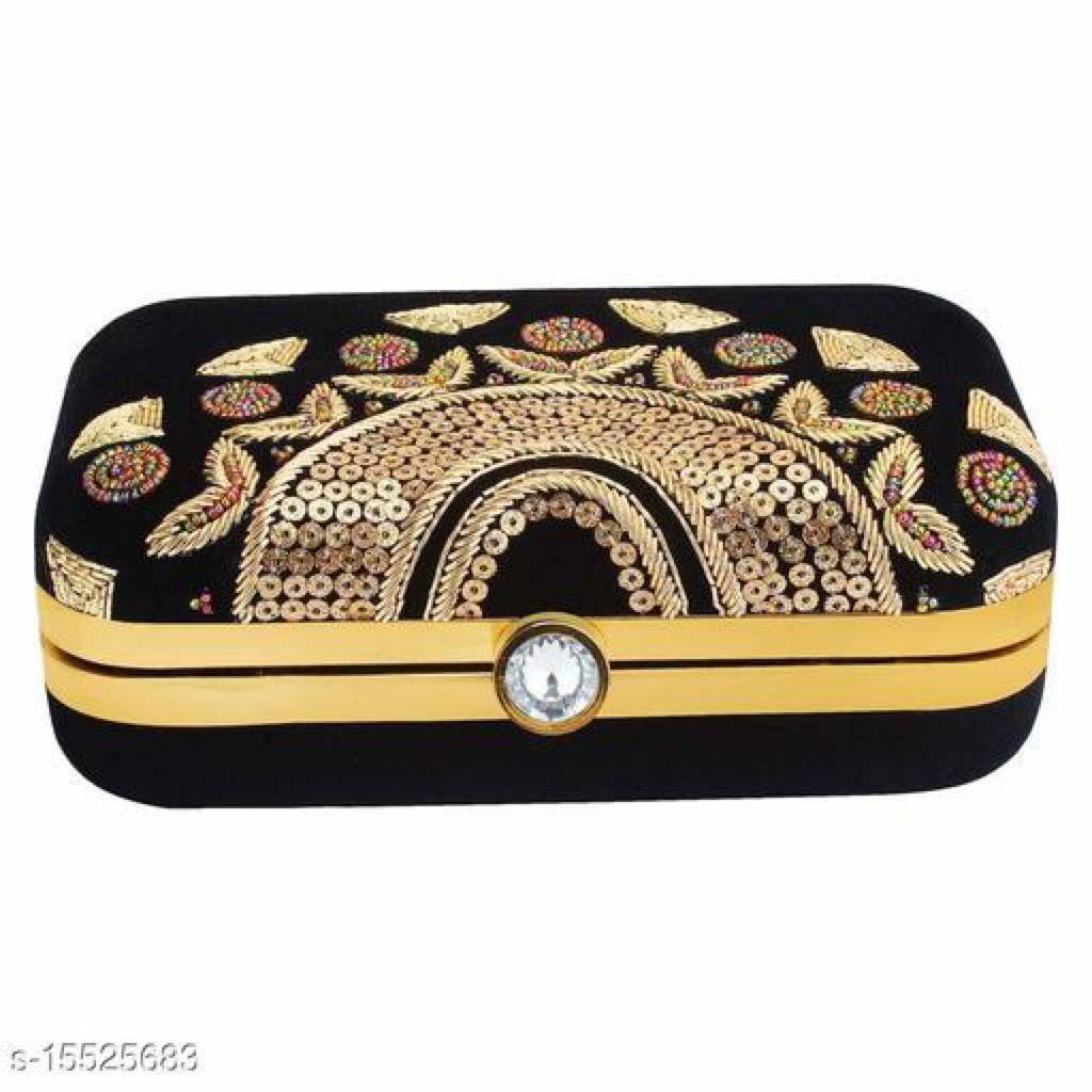 Beautiful Women's Black Velvet Clutch