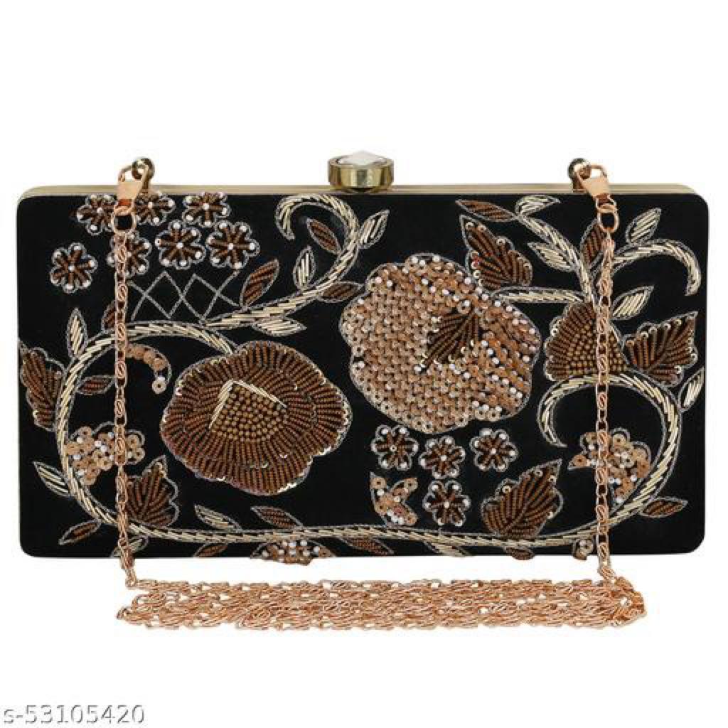 Fancy Trendy Women Black Handcrafted Embroidered Clutch with hread Work