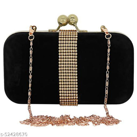 Trendy Women's Black Velvet Clutch